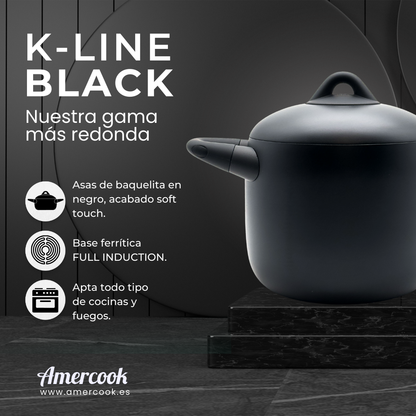 Olla alta con tapa K-Line Black. Apta para todo tipo de cocinas, incluso inducción