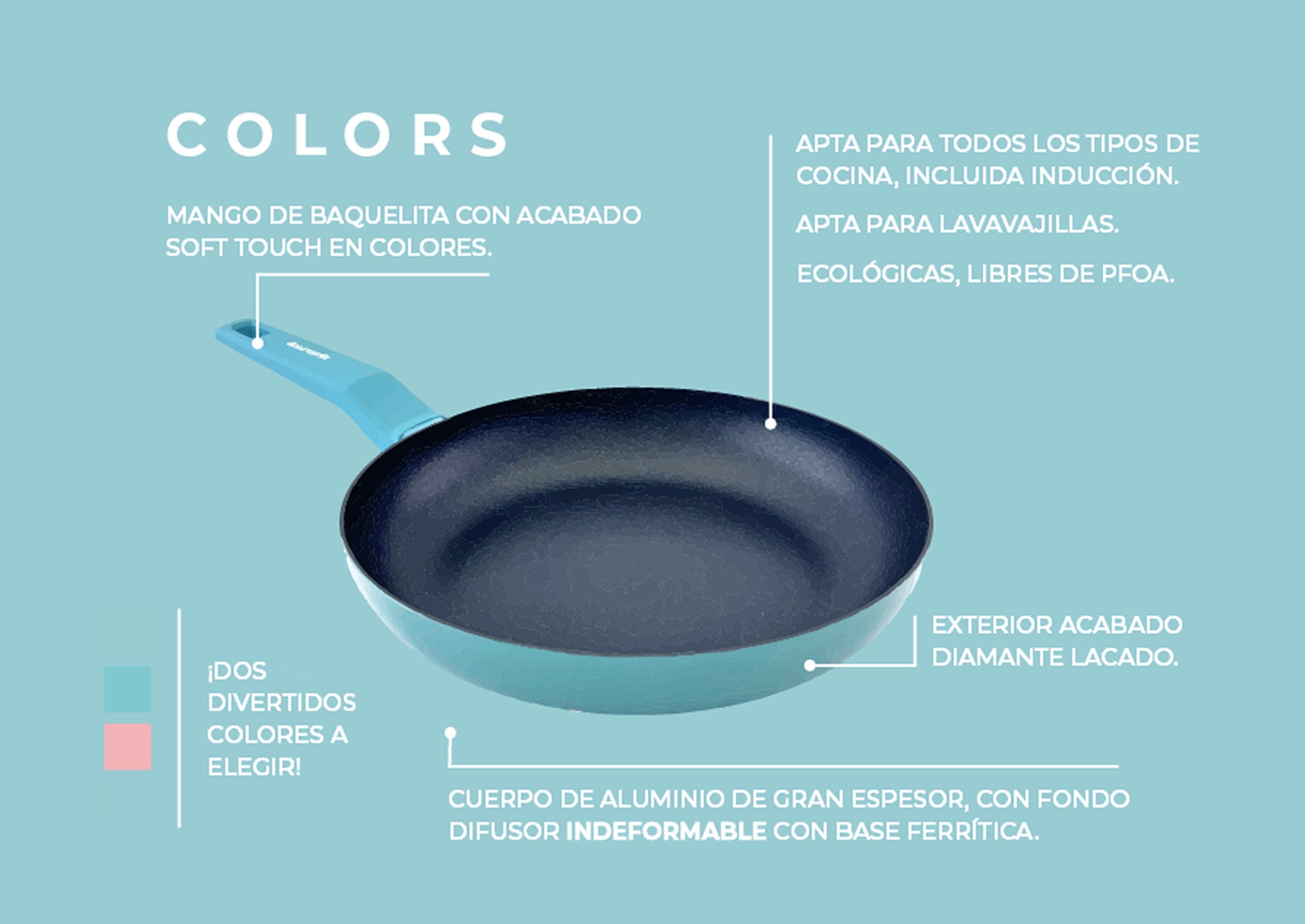 Cazo COLORS azul cielo, apto para todo tipo de cocina incluso inducció –  Amercook Europe