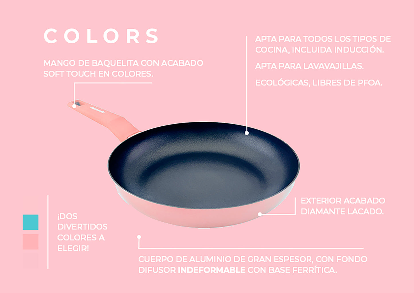 Cazo COLORS rosa pastel, apto para todo tipo de cocina incluso inducci –  Amercook Europe