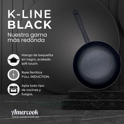 Wok K-Line Black. Apta para todo tipo de cocinas, incluso inducción