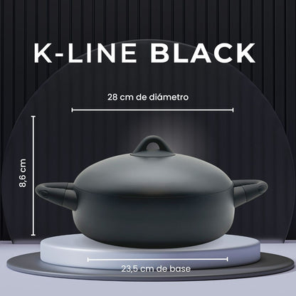 Cacerola baja con tapa K-Line Black. Apta para todo tipo de cocinas, incluso inducción