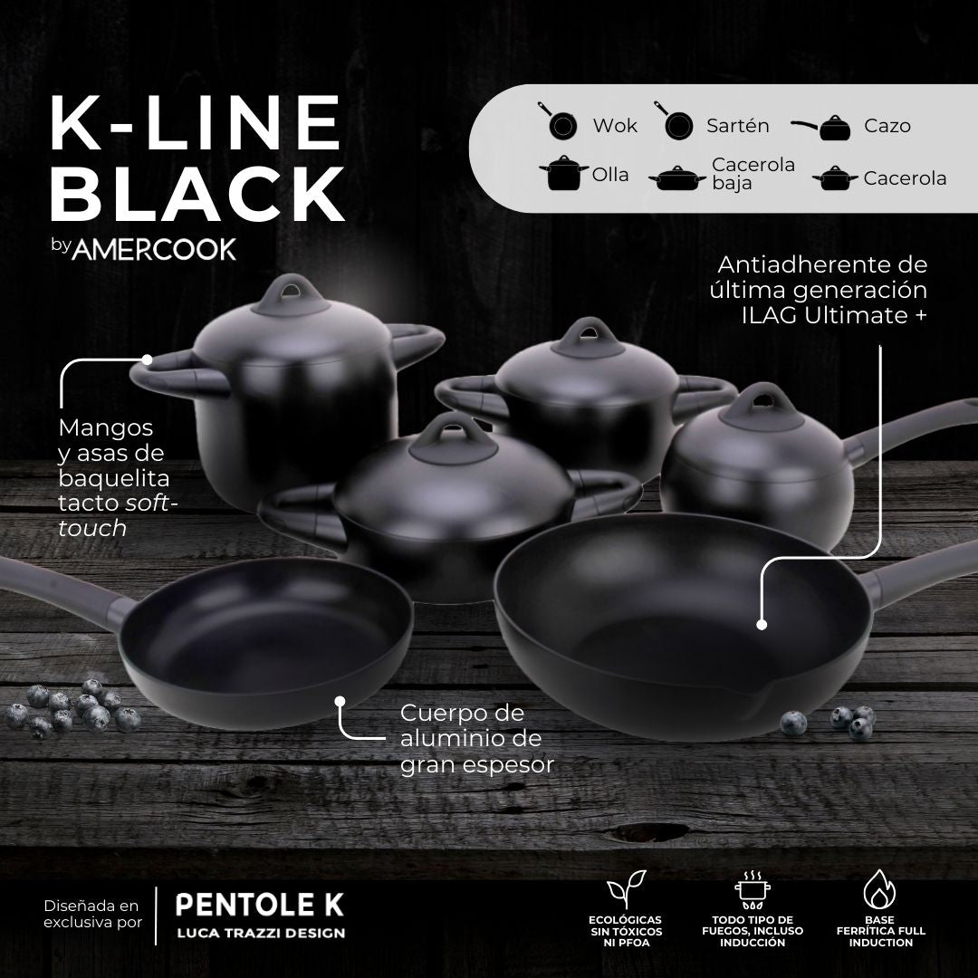 Wok K-Line Black. Apta para todo tipo de cocinas, incluso inducción