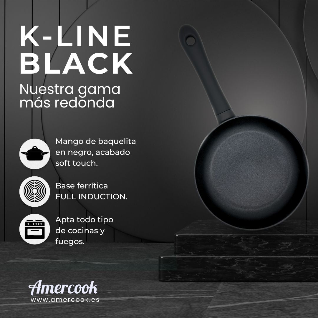 Sartén K-Line Black. Apta para todo tipo de cocinas, incluso inducción