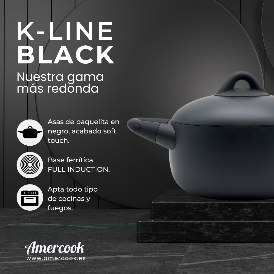 Cacerola media con tapa K-Line Black. Apta para todo tipo de cocinas, incluso inducción